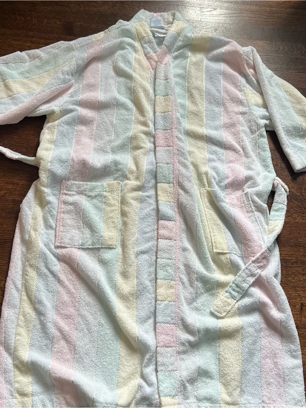 Ashley Taylor size 2X wide stripe pastel cotton tie front robe